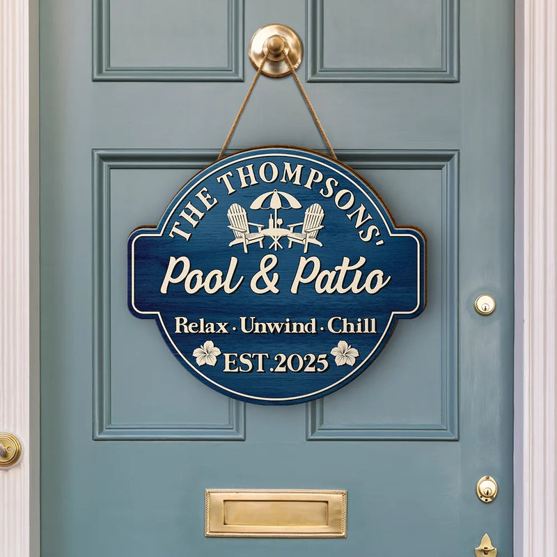 Backyard,Old Couples,Summer,Happy - Welcome To Our Backyard Oasis - Personalized Custom Shaped Wood Sign