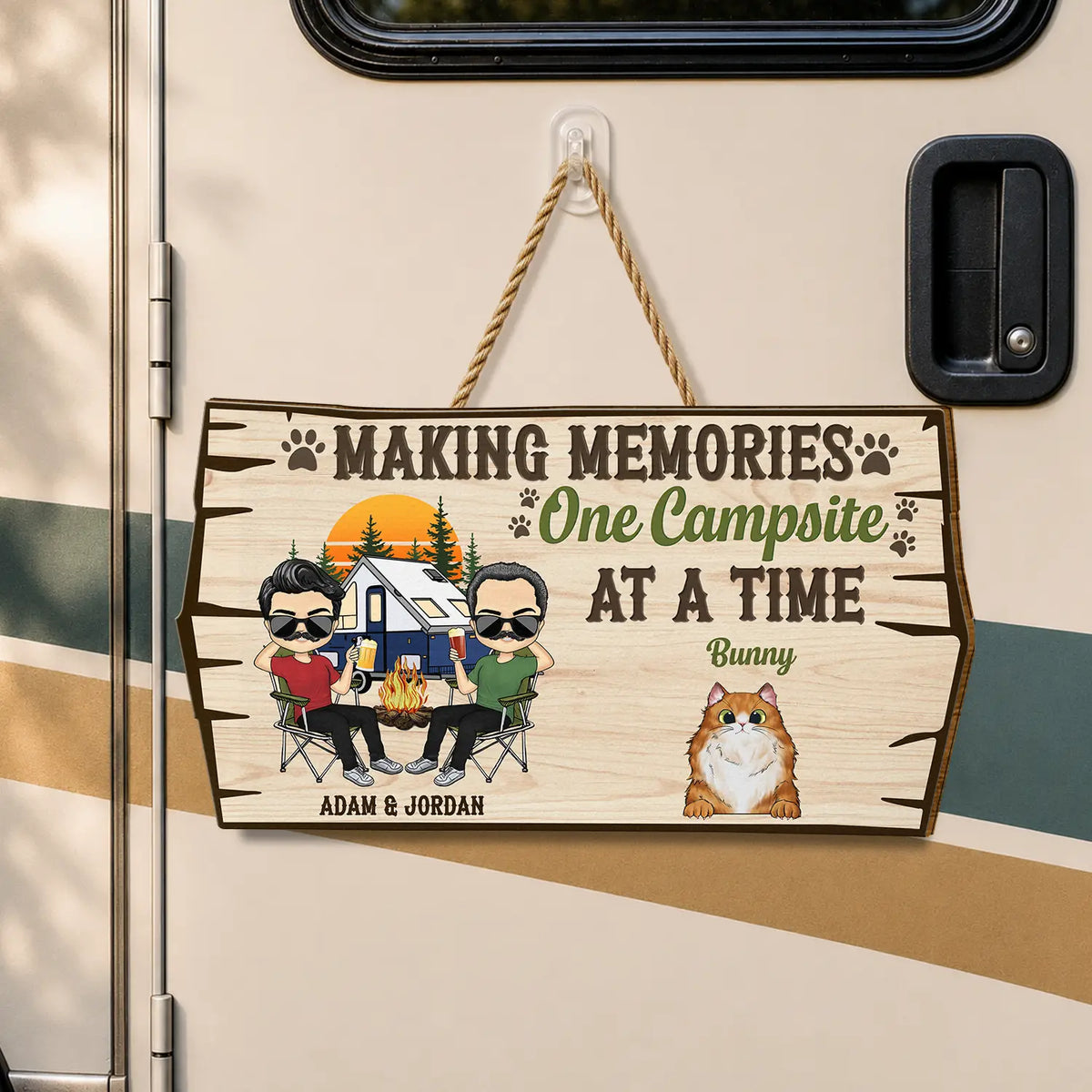 Welcome To Our Campsite Protected By Dogs Cats Pets - Gift For Couples, Campers, Camping Lovers, Travelers - Personalized Custom Shaped Wood Sign