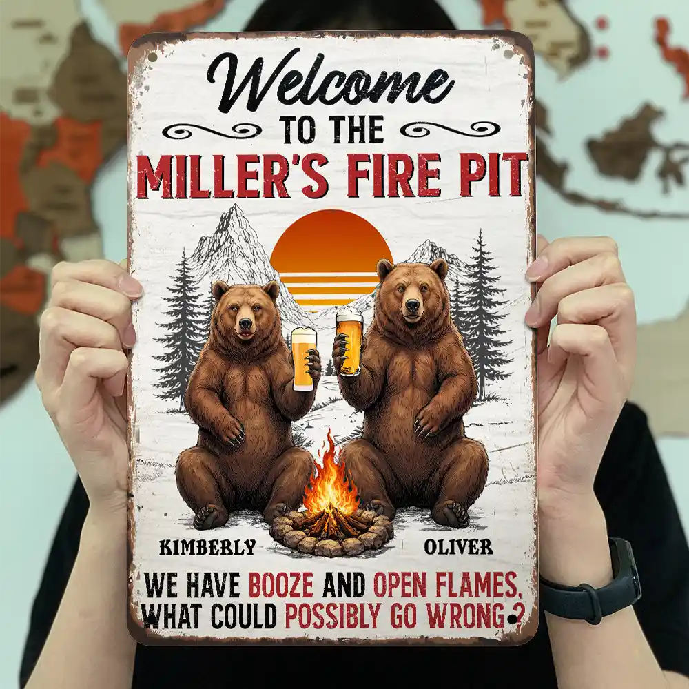 Old Couples,Gift For Husband,Gift For Wife,Gift For Boyfriend,Gift For Girlfriend,Camping,Campsite,Happy - Welcome To Our Fire Pit - Personalized Classic Metal Signs