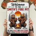 Old Couples,Gift For Husband,Gift For Wife,Gift For Boyfriend,Gift For Girlfriend,Camping,Campsite,Happy - Welcome To Our Fire Pit - Personalized Classic Metal Signs