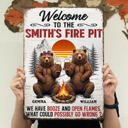 Old Couples,Gift For Husband,Gift For Wife,Gift For Boyfriend,Gift For Girlfriend,Camping,Campsite,Happy - Welcome To Our Fire Pit - Personalized Classic Metal Signs