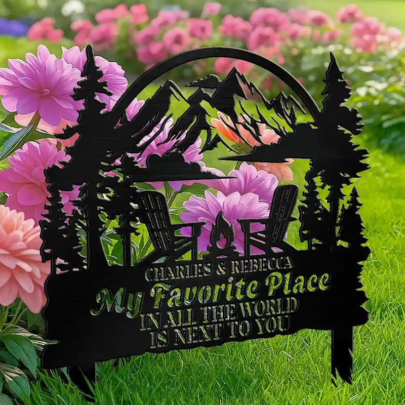 Camping,Campsite,Summer,Beach - Welcome To Our Place You And Me We Got This - Personalized Metal Garden Stake