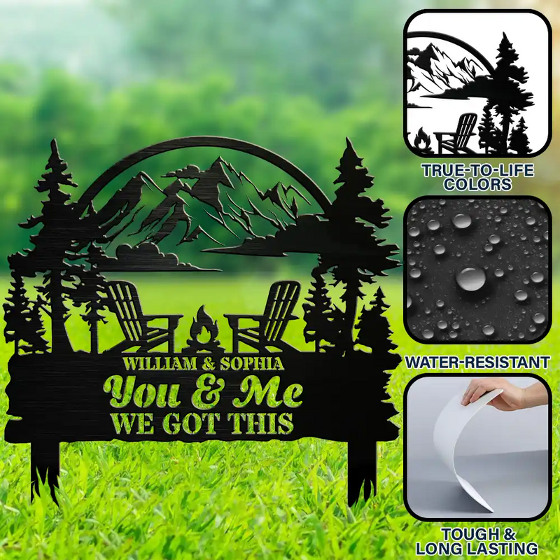 Camping,Campsite,Summer,Beach - Welcome To Our Place You And Me We Got This - Personalized Metal Garden Stake