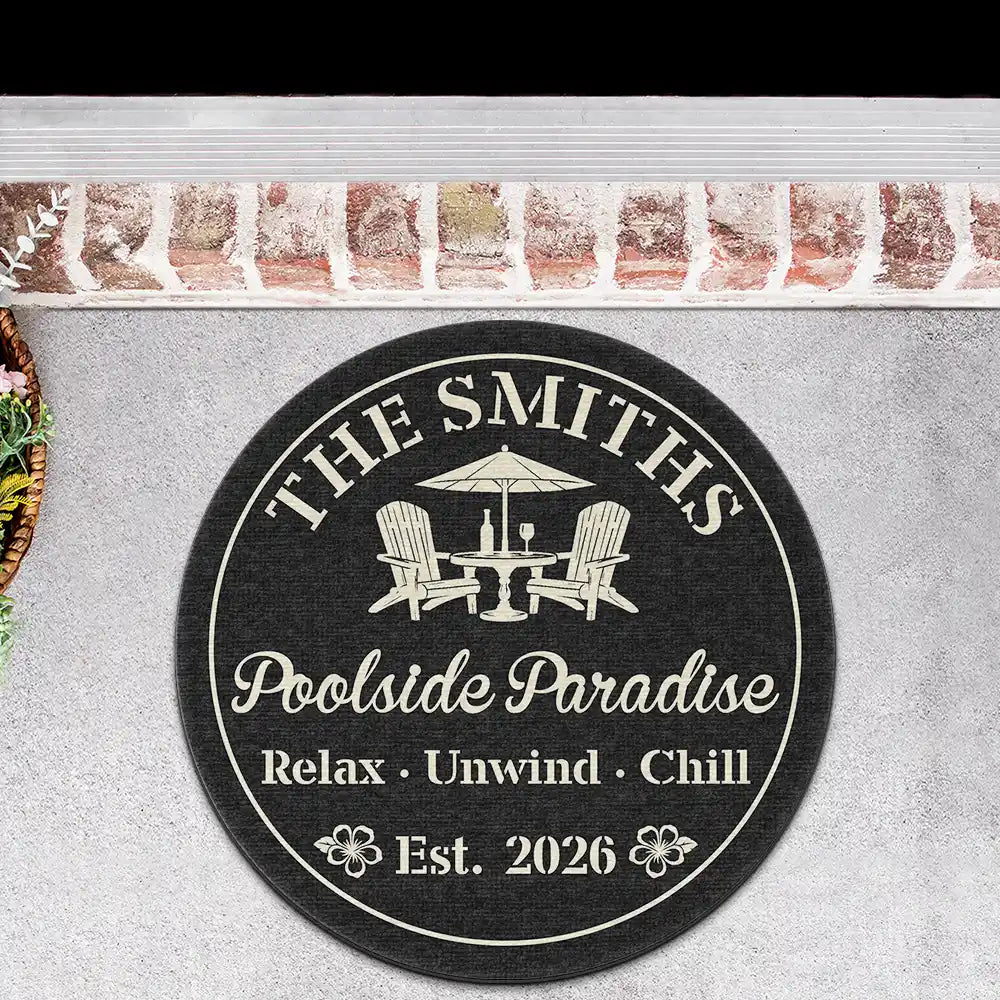 Poolside,Outdoor Decor,Summer,Top Market,Family,Cozy,Custom Text - Welcome To Our Poolside Paradise - Personalized Custom Shaped Doormat