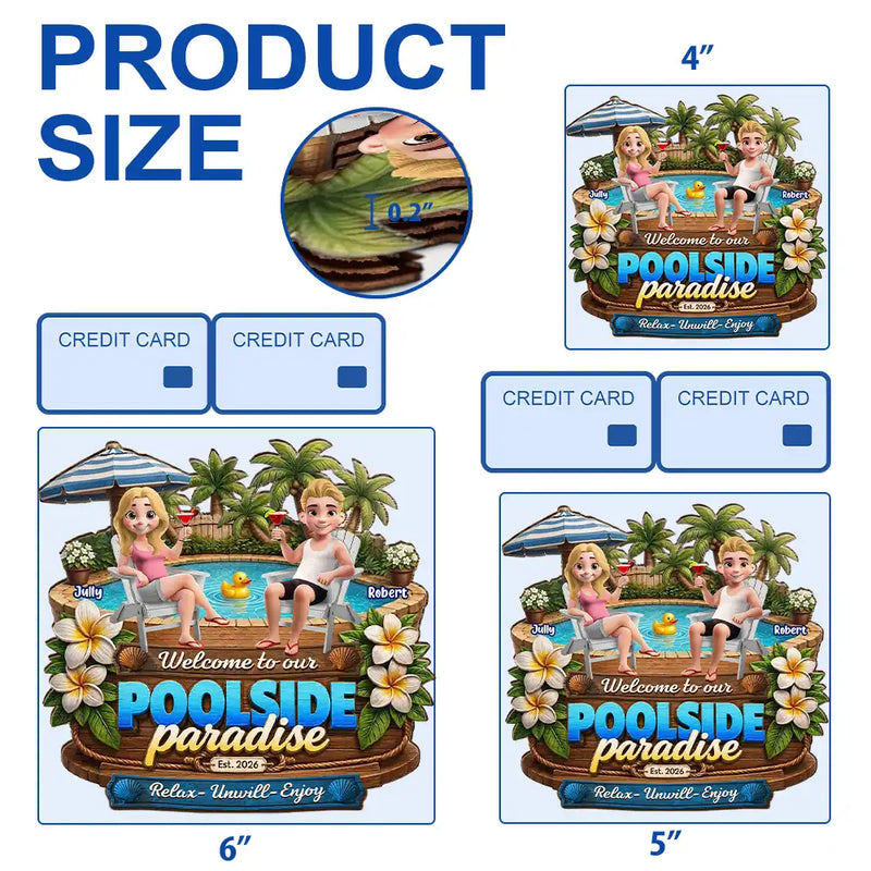 Poolside, Outdoor Decor, Summer, Gift For Couples, Top Market, Romantic, Vector - Welcome To Our Poolside Paradise - Personalized Custom Shaped Wood Sign