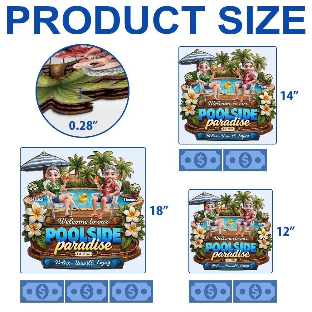 Poolside, Outdoor Decor, Summer, Gift For Couples, Top Market, Romantic, Vector - Welcome To Our Poolside Paradise - Personalized Custom Shaped Wood Sign