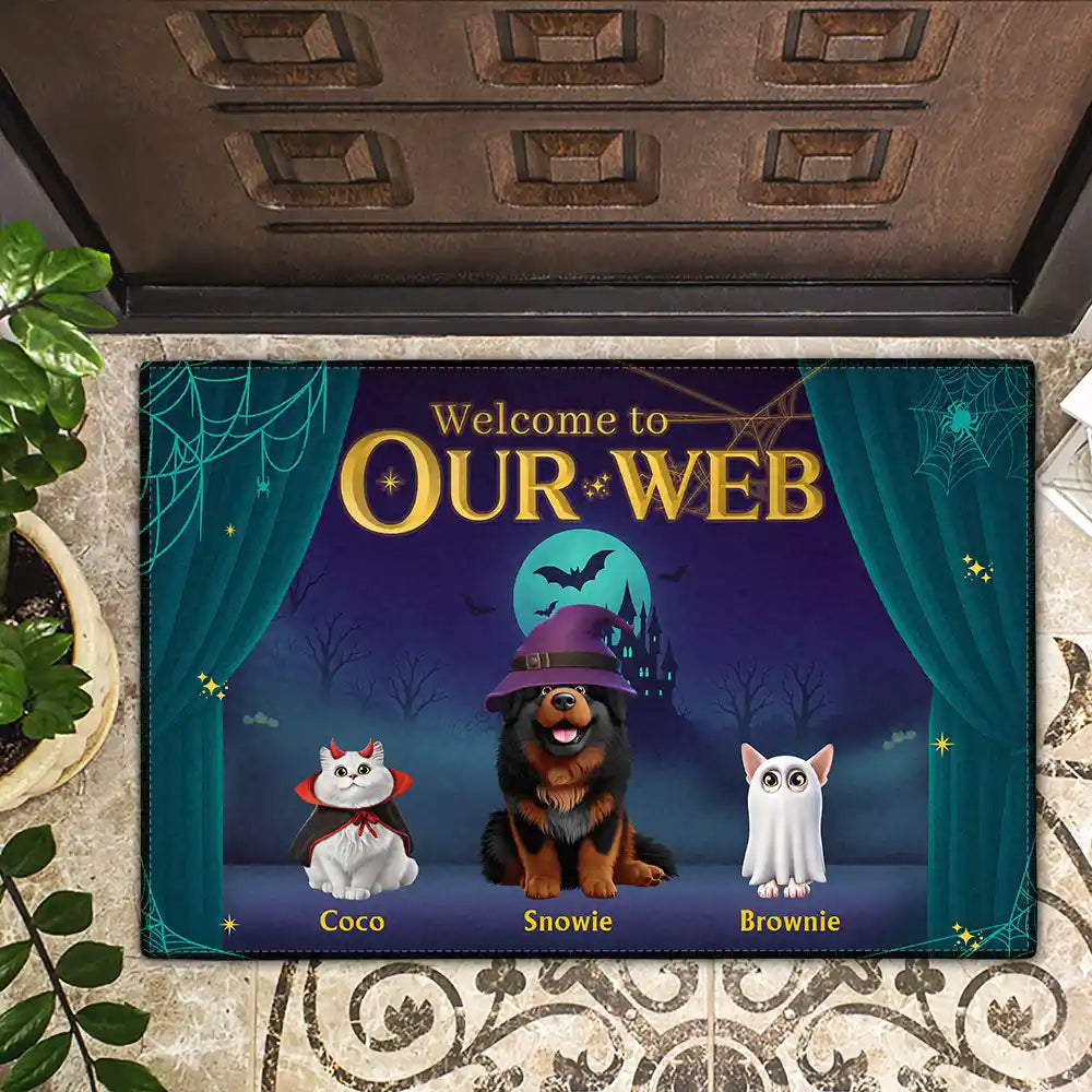 Halloween,Pet Lovers,Pet Mom,Pet Dad - Welcome To Our Web - Personalized Doormat