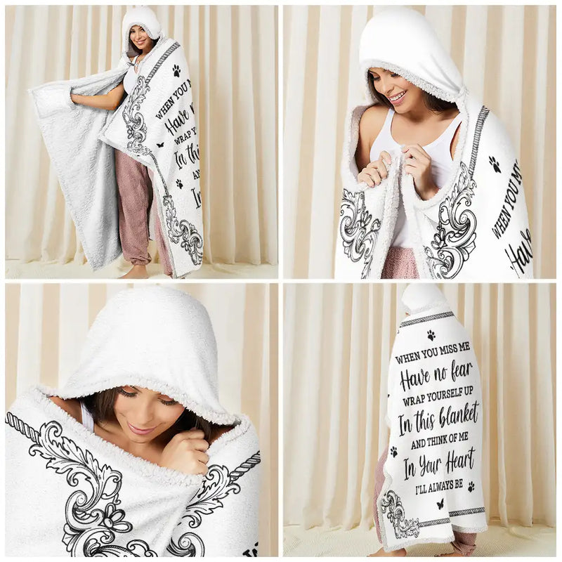 Christmas, Sad, Gift For Women, Gift For Men, Pet Lovers, Pet Mom, Pet Dad - When You Miss Me Memorial Dog Toile - Personalized Wearable Hooded Blanket