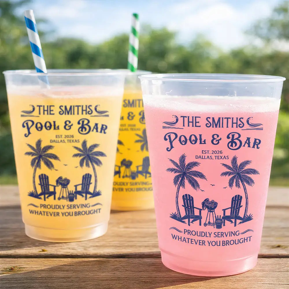 Patio, Playful, Family, Summer, Outdoor Decor, Custom Text - Where Every Hour Is Happy Hour - Personalized Frosted Cups