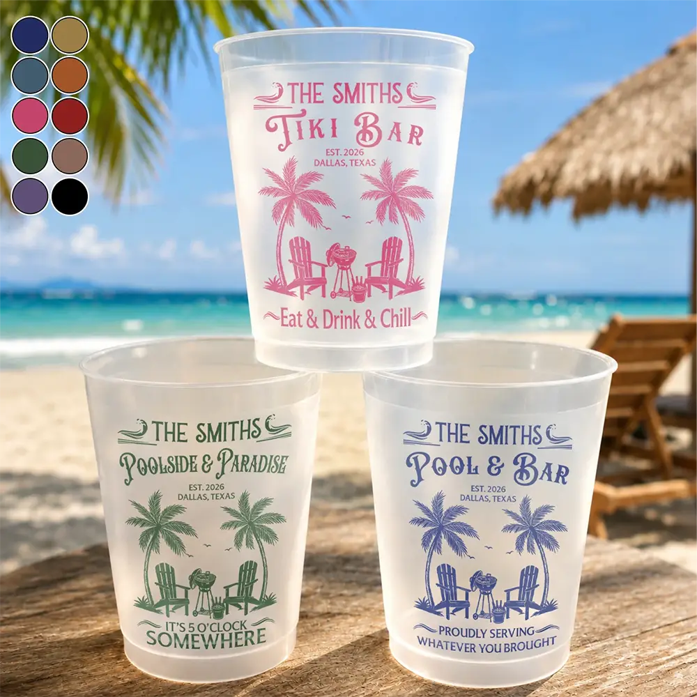 Patio, Playful, Family, Summer, Outdoor Decor, Custom Text - Where Every Hour Is Happy Hour - Personalized Frosted Cups
