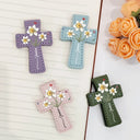 Reading, Christian, Gift For Yourself - Where Flowers Meet Faith Birth Month Flower With Name - Personalized Cross Leather Magnetic Bookmark