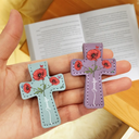 Reading, Christian, Gift For Yourself - Where Flowers Meet Faith Birth Month Flower With Name - Personalized Cross Leather Magnetic Bookmark