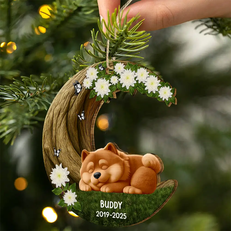 Christmas,Dog Lovers,Memorial,Non-Eng - Where Memories Bloom Beneath The Crescent Tree - Personalized Custom Shaped Wooden Ornament