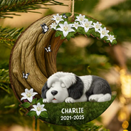 Christmas,Dog Lovers,Memorial,Non-Eng - Where Memories Bloom Beneath The Crescent Tree - Personalized Custom Shaped Wooden Ornament