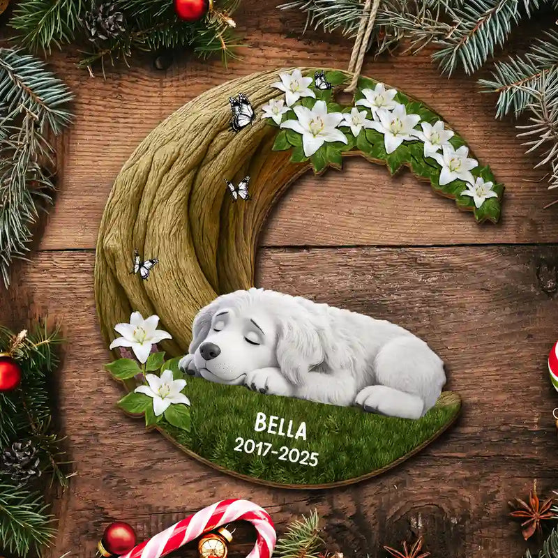 Christmas,Dog Lovers,Memorial,Non-Eng - Where Memories Bloom Beneath The Crescent Tree - Personalized Custom Shaped Wooden Ornament