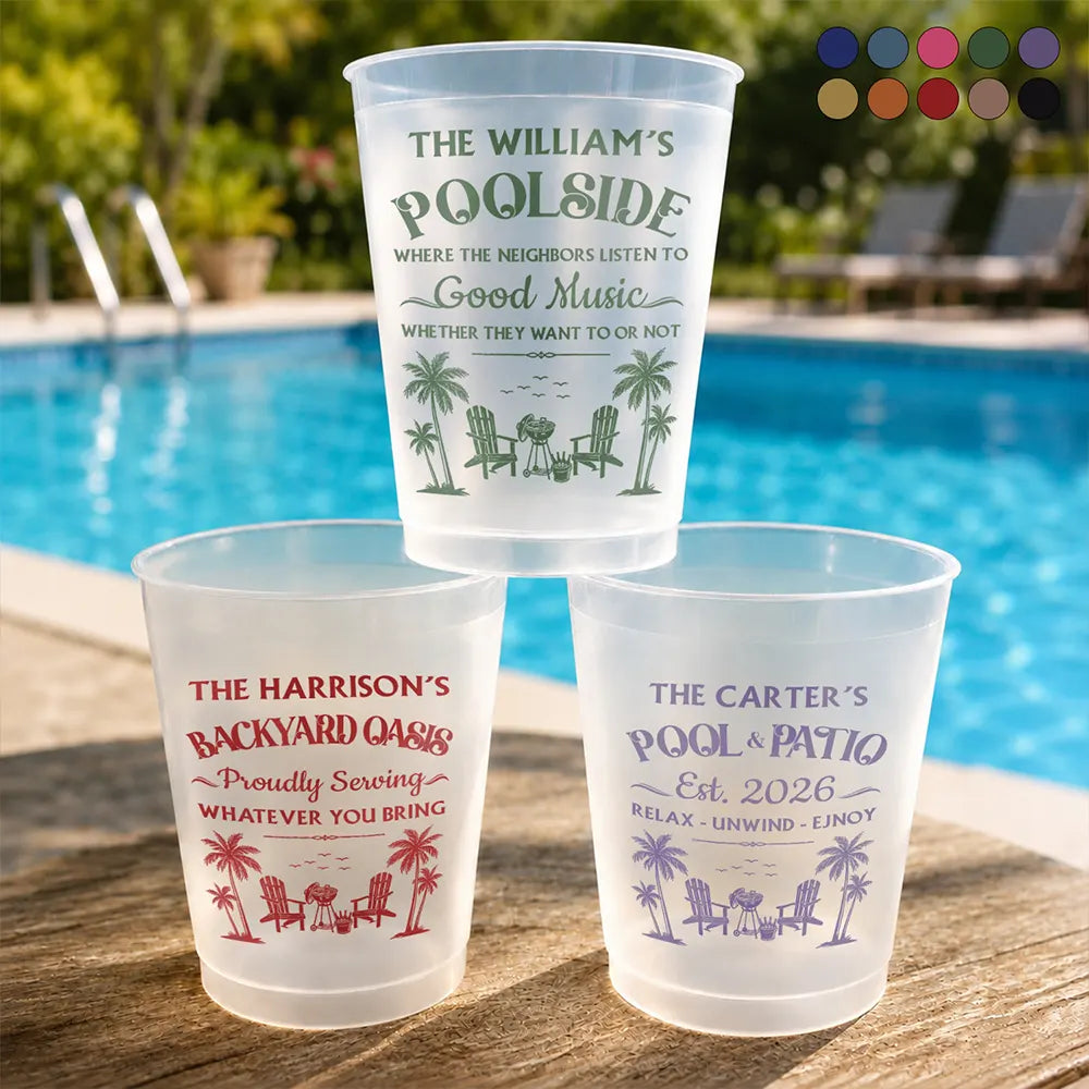 Humorous, Family, Summer, Poolside, Outdoor Decor, Icon - Where Neighbors Listen To Good Music - Personalized Frosted Cups