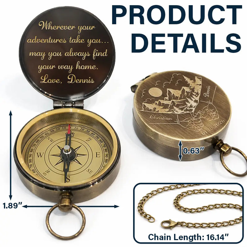 Gift For Couples,Gift For Husband,Gift For Boyfriend,Gift For Wife,Gift For Girlfriend,Love - Wherever Your Adventures Take You - Personalized Engraved Brass Compass