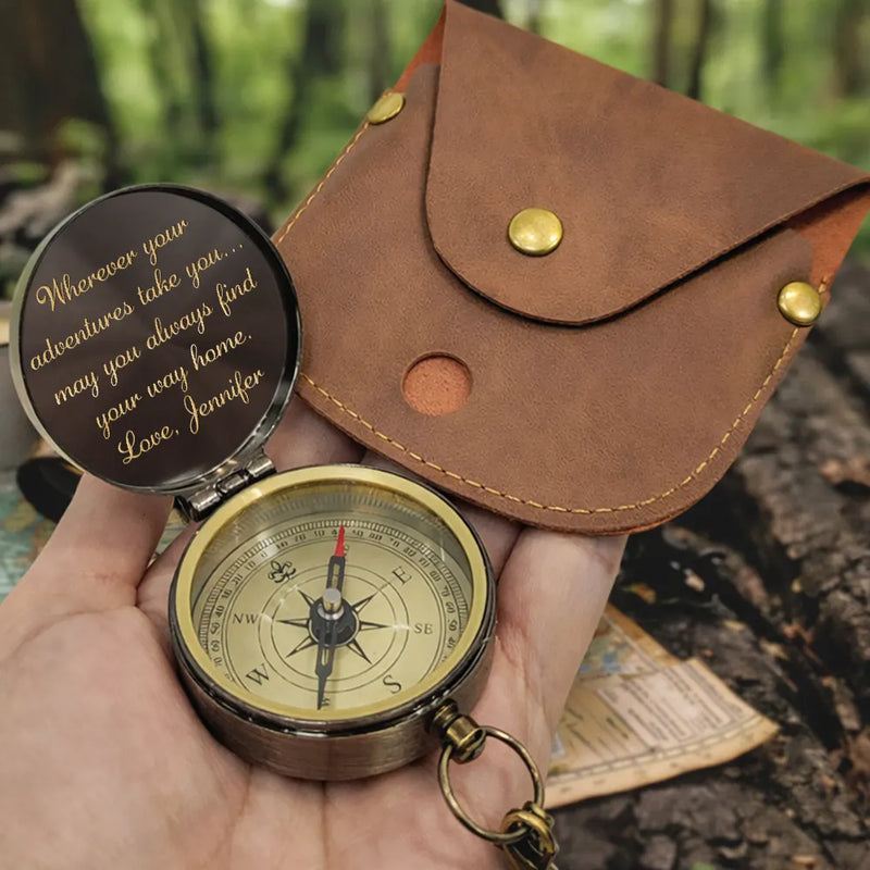 Gift For Couples,Gift For Husband,Gift For Boyfriend,Gift For Wife,Gift For Girlfriend,Love - Wherever Your Adventures Take You - Personalized Engraved Brass Compass