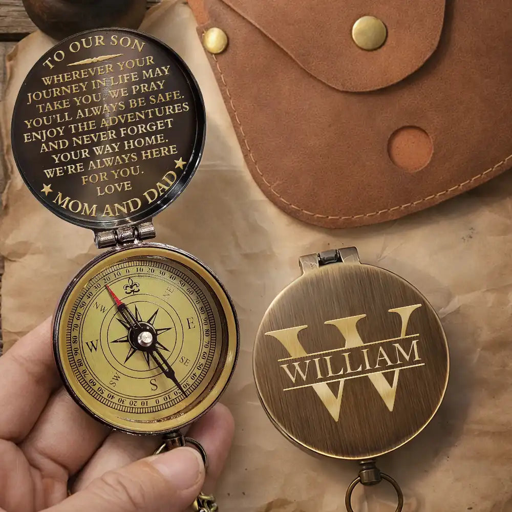 Dad - Sons,Gift For Son,Gift For Father,Happy,Non-Eng,Icon - Wherever Your Journey In Life - Personalised Engraved Brass Compass