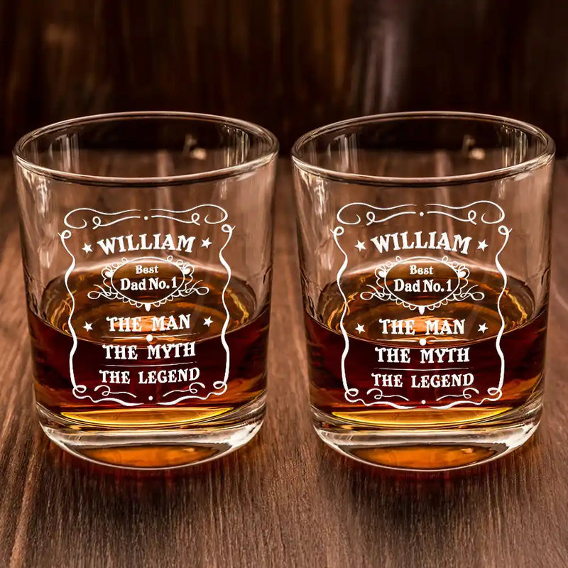Gift For Father, Dad's Hobby, Happy - Whiskey Vintage Label The Man The Legend - Personalized Whiskey Glass