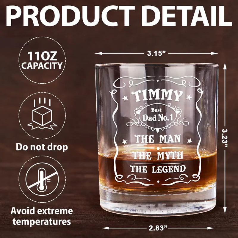 Gift For Father, Dad's Hobby, Happy - Whiskey Vintage Label The Man The Legend - Personalized Whiskey Glass
