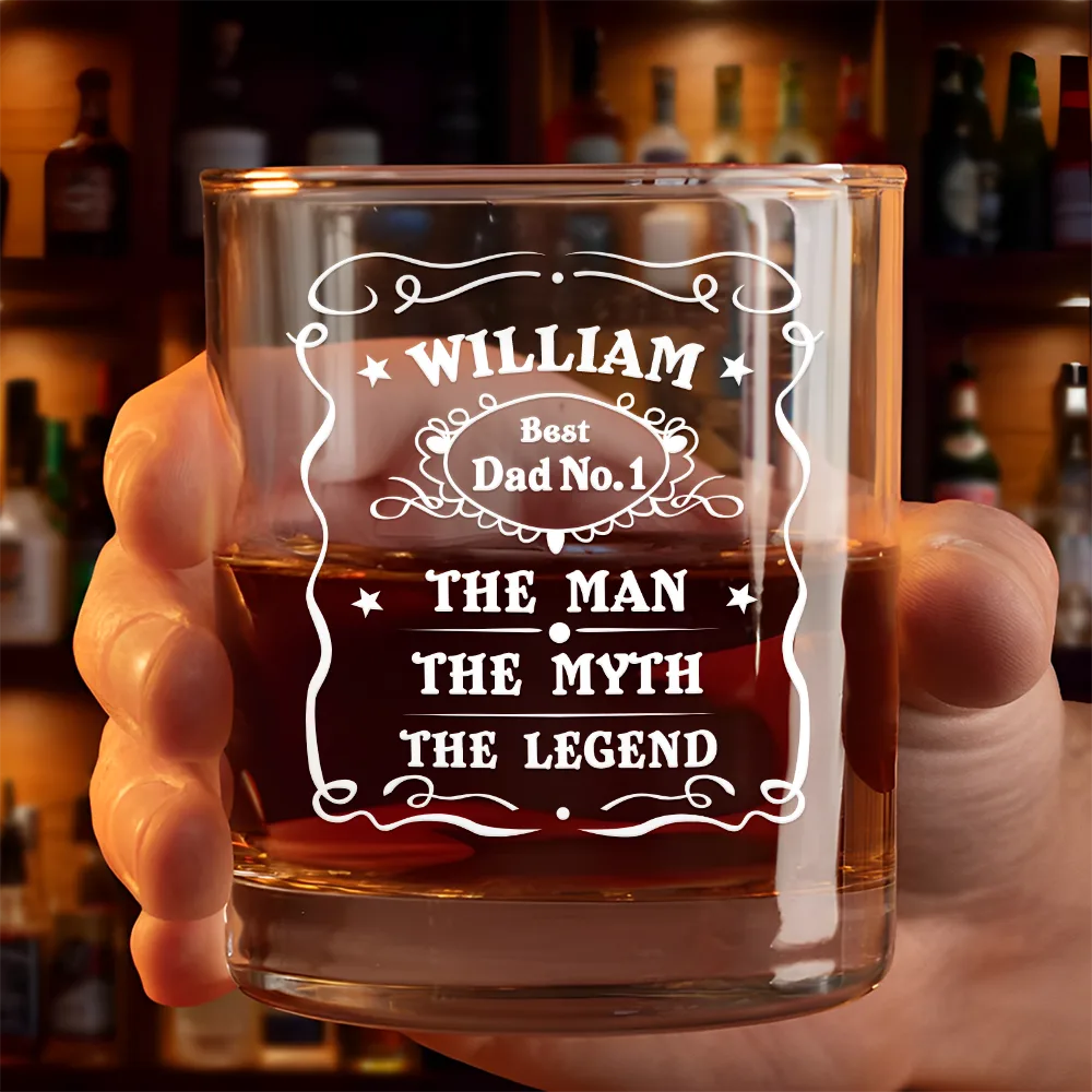 Gift For Father, Dad's Hobby, Happy - Whiskey Vintage Label The Man The Legend - Personalized Whiskey Glass