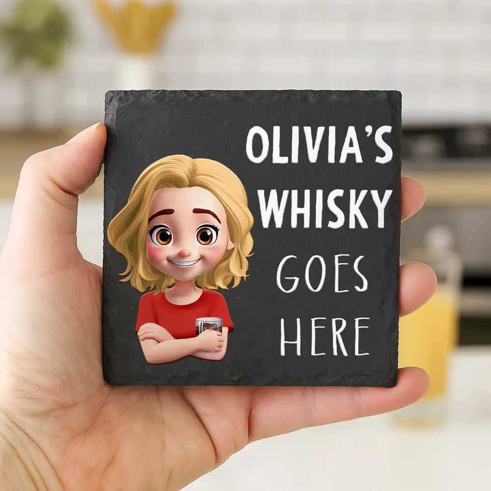Gift For Sisters,Gift For Sibling,Gift For Brothers,Family,Gift For Bestie,Gifts For Colleagues,Cousin,Gift For Yourself,Gift For Men,Gift For Women,Funny - Wine Wisky Beer Goes Here - Personalized Slate Coaster