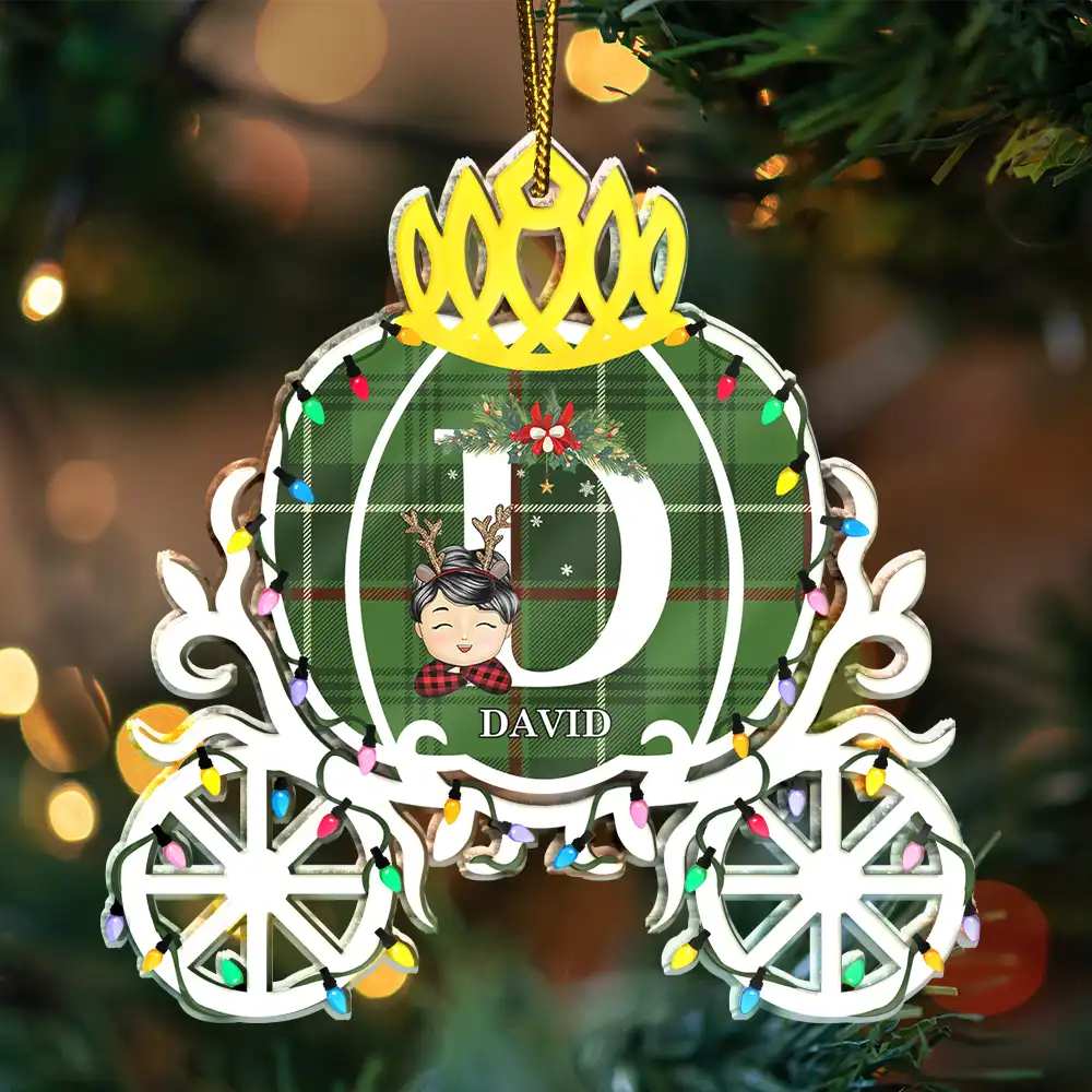 Happy,Christmas,Gift For Kids - Winter Prince & Princess Carriage - Personalized Custom Shaped Acrylic Ornament