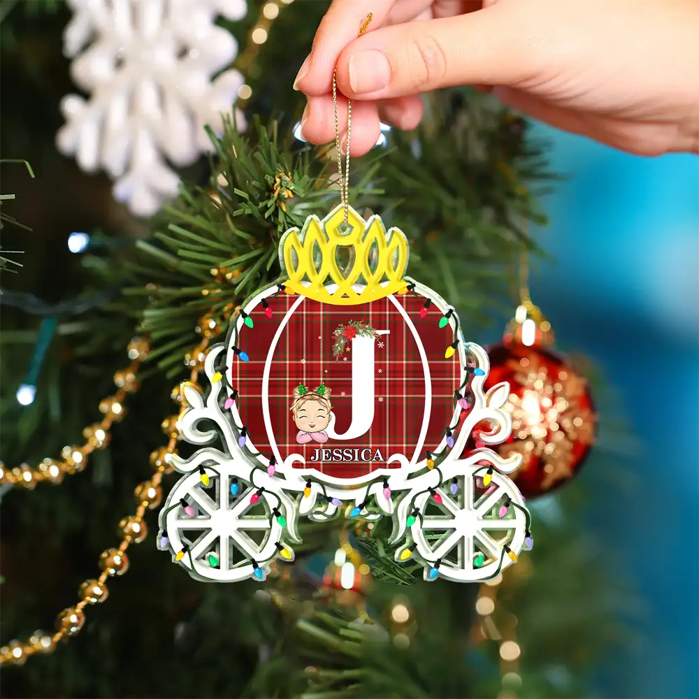 Happy,Christmas,Gift For Kids - Winter Prince & Princess Carriage - Personalized Custom Shaped Acrylic Ornament