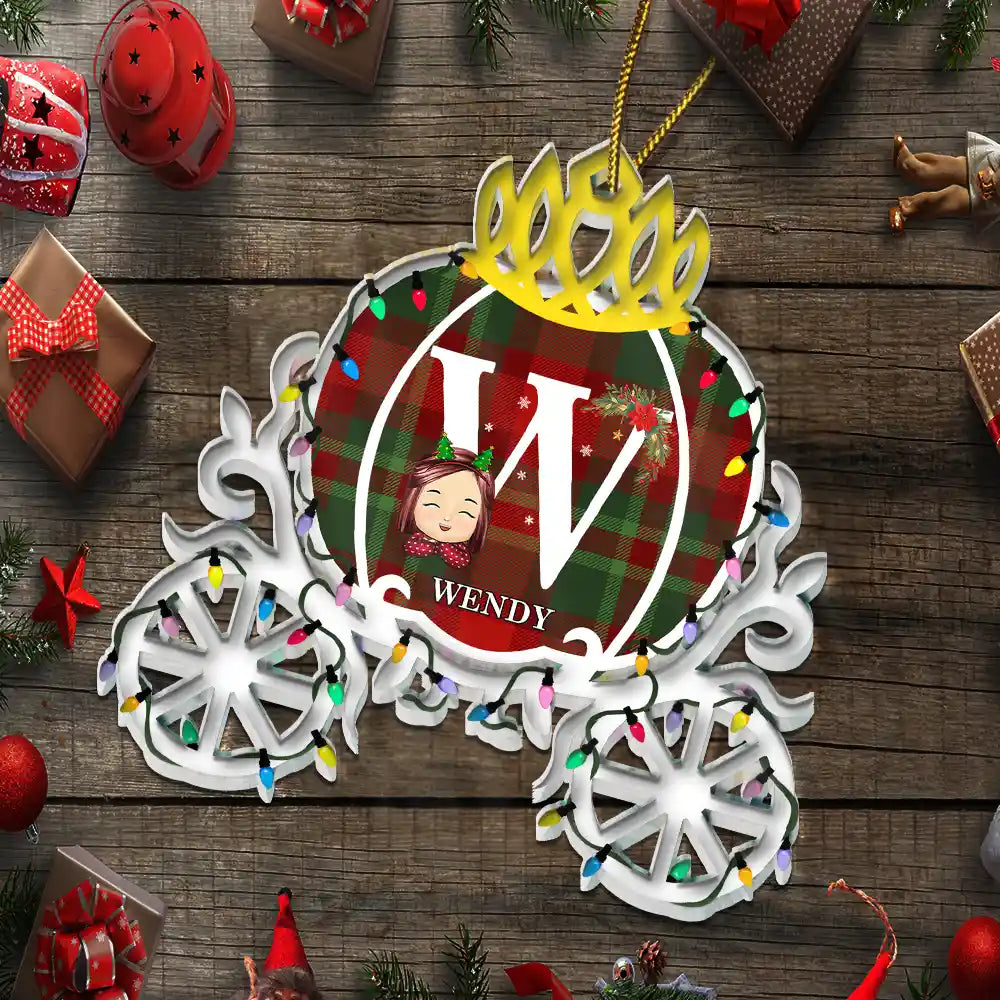 Happy,Christmas,Gift For Kids - Winter Prince & Princess Carriage - Personalized Custom Shaped Acrylic Ornament