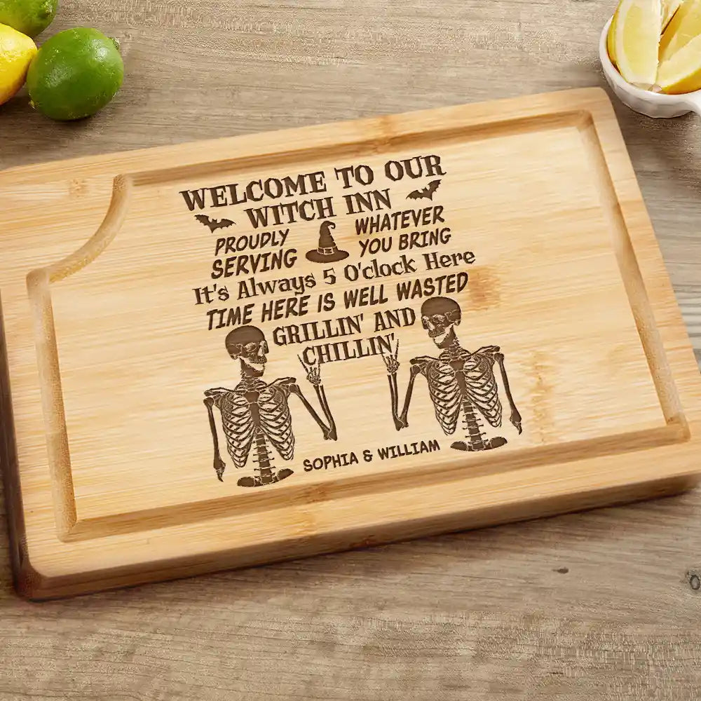 Witch Halloween Proudly Serving - Personalized Wooden Cutting Board