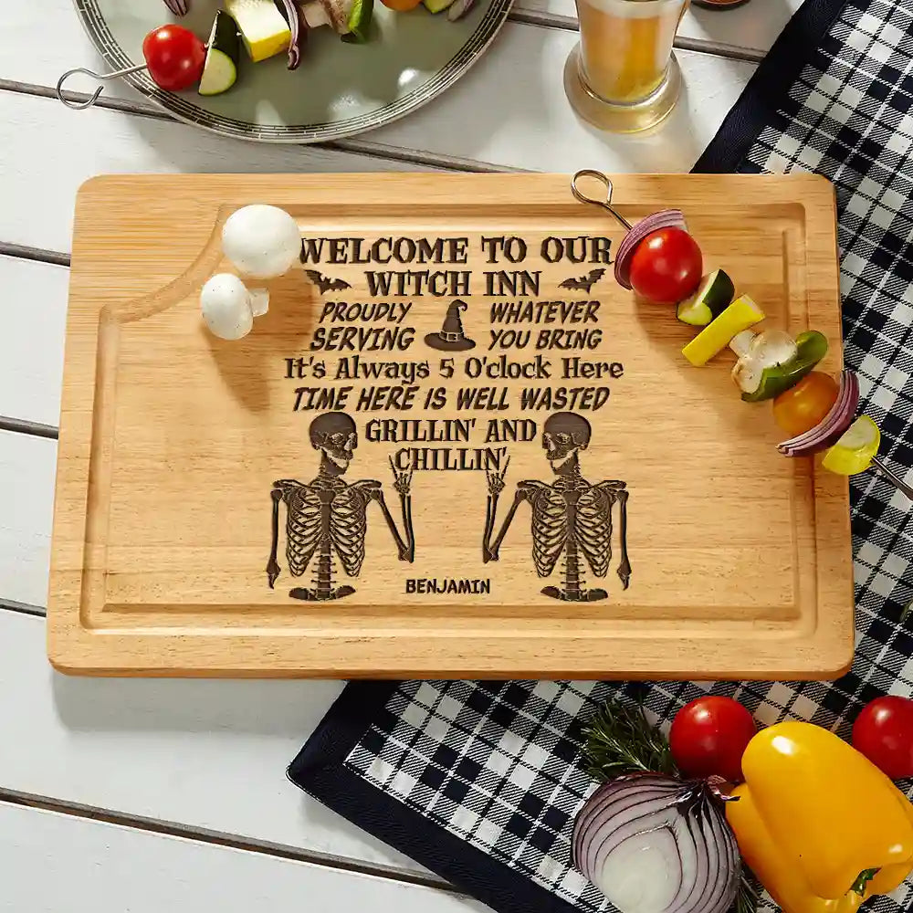 Funny, Halloween, Gift For Couples, Gift For Husband, Gift For Wife, Gift For Boyfriend, Gift For Girlfriend - Witch Halloween Proudly Serving - Personalized Wooden Cutting Board