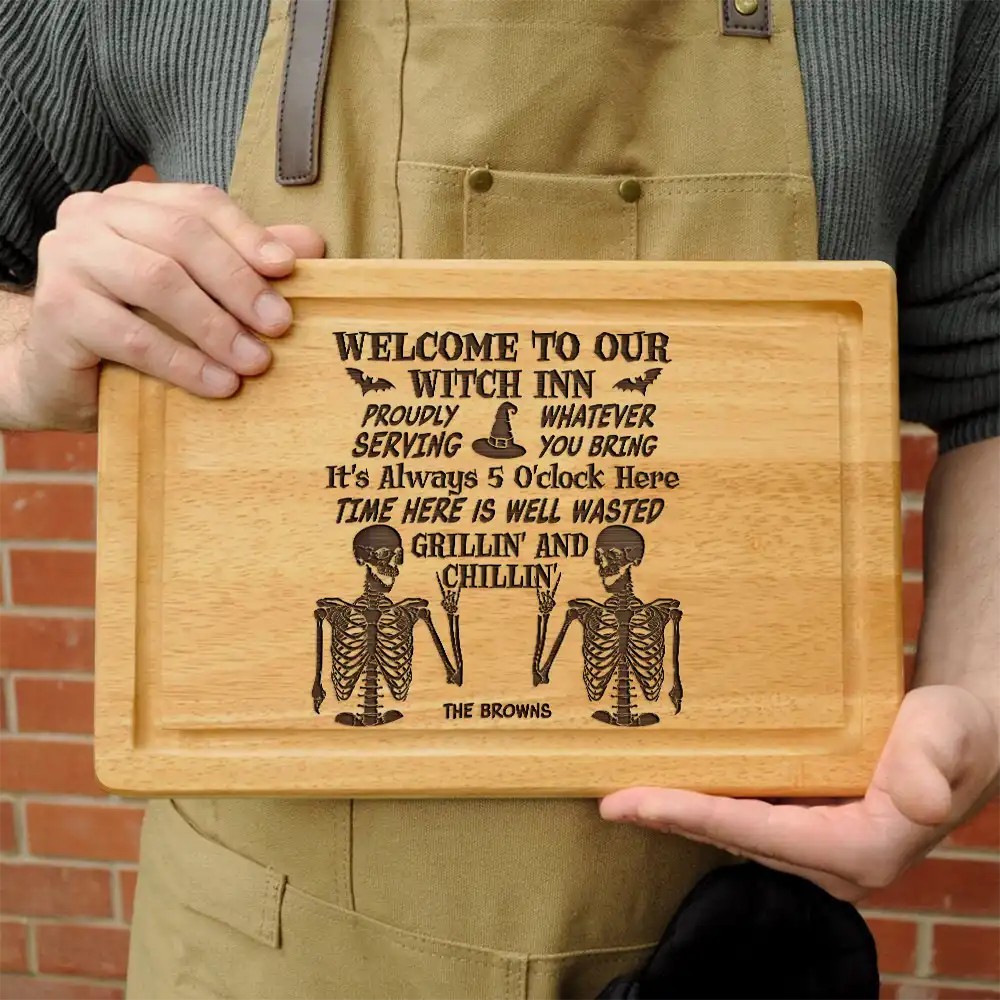 Funny, Halloween, Gift For Couples, Gift For Husband, Gift For Wife, Gift For Boyfriend, Gift For Girlfriend - Witch Halloween Proudly Serving - Personalized Wooden Cutting Board