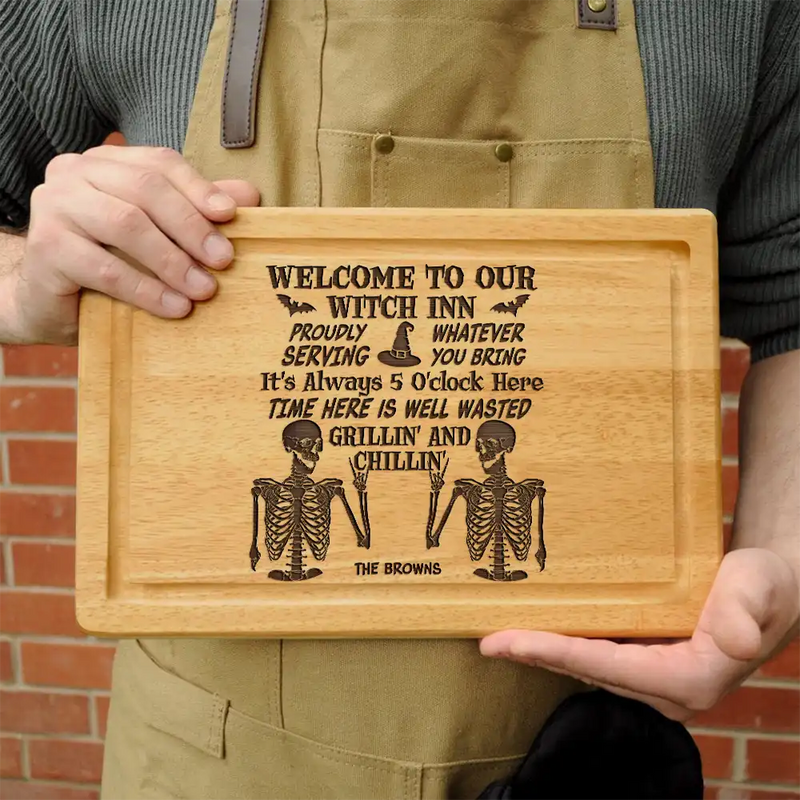 Funny, Halloween, Gift For Couples, Gift For Husband, Gift For Wife, Gift For Boyfriend, Gift For Girlfriend - Witch Halloween Proudly Serving - Personalized Wooden Cutting Board