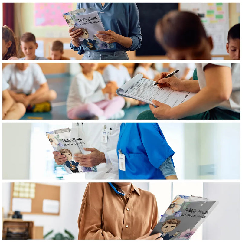 Gift For Yourself,Gift For Women,Gift For Men,Officer,Happy - Woman Man Office Floral - Personalized Acrylic Clipboard