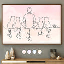 Cat Lovers, Cat Mom, Cat Dad, Pet Lovers, Pet Mom, Pet Dad, Happy - Woman Man Sitting With Cats Line Art - Personalized Poster