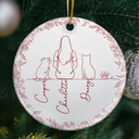 Sentimental,Christmas,Pet Lovers,Memorial,Vector - Woman Sitting With Pets Line Art - Personalized Circle Ceramic Ornament