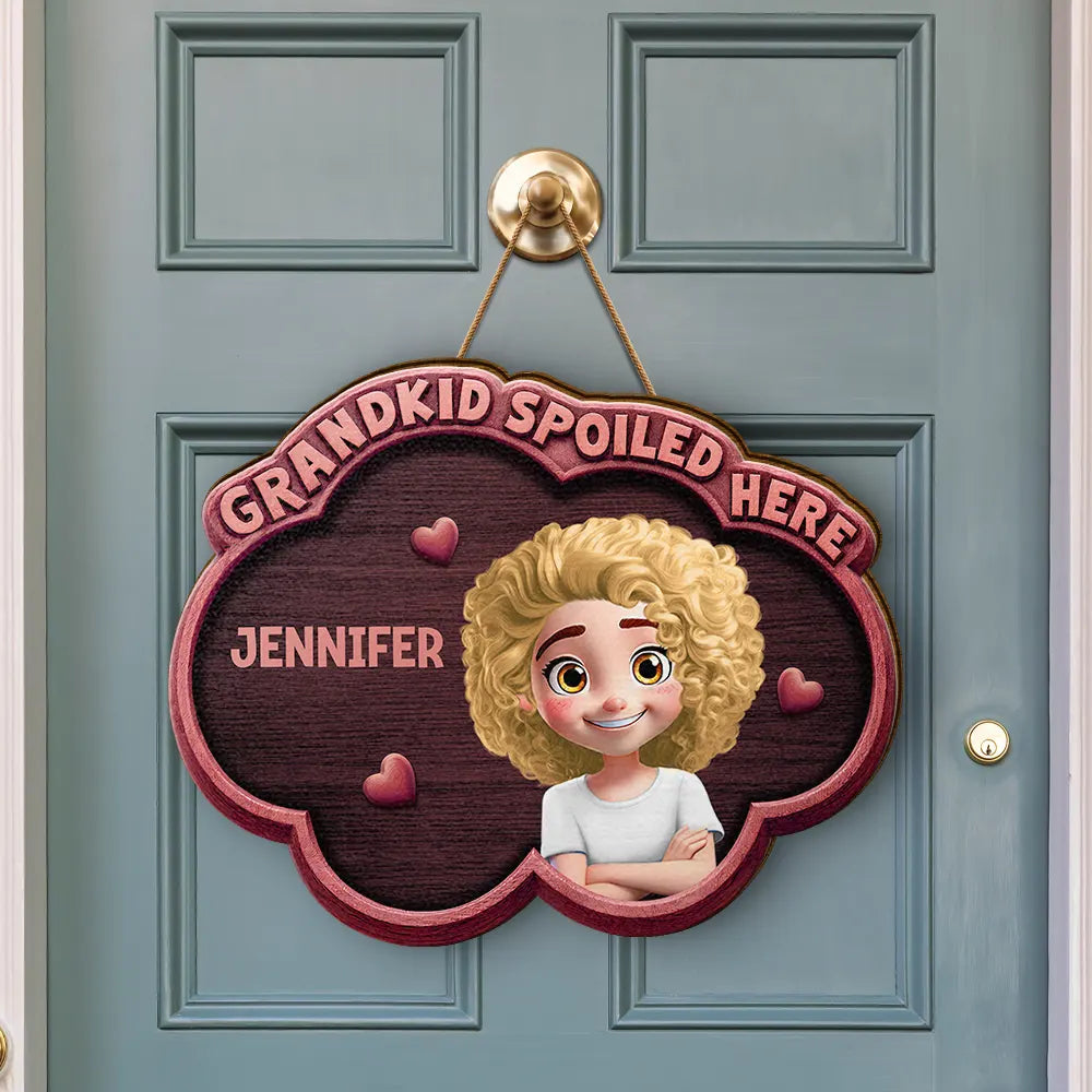 Gift For Grandma,Gift For Grandpa,Grandpa - Grandkids,Grandma - Grandkids,Gift For Women,Gift For Men,Happy - Wood Carved Effect Grandkids Spoiled Here - Personalized Custom Shaped Wood Sign
