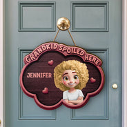 Gift For Grandma,Gift For Grandpa,Grandpa - Grandkids,Grandma - Grandkids,Gift For Women,Gift For Men,Happy - Wood Carved Effect Grandkids Spoiled Here - Personalized Custom Shaped Wood Sign
