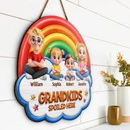 Gift For Grandma, Gift For Grandpa, Grandpa - Grandkids,Grandma - Grandkids, Gift For Women, Gift For Men, Happy - Wood Carved Effect Spoiled Grandkids Live Here - Personalized Custom Shaped Wood Sign