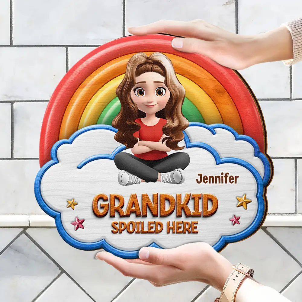 Gift For Grandma, Gift For Grandpa, Grandpa - Grandkids,Grandma - Grandkids, Gift For Women, Gift For Men, Happy - Wood Carved Effect Spoiled Grandkids Live Here - Personalized Custom Shaped Wood Sign