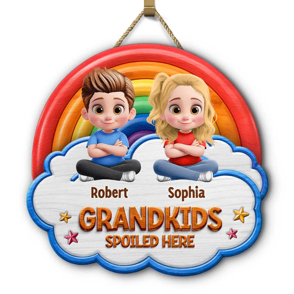 Wood Carved Effect Spoiled Grandkids Live Here - Personalized Custom Shaped Wood Sign