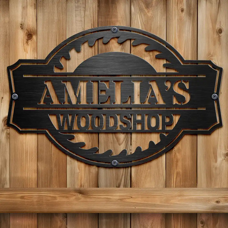 Gift For Men, Gift For Father, Happy, Gift For Grandpa, Dad's Hobby - Woodshop Sign Workshop Cabin Garage - Personalized Cutout Metal Sign