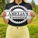 Gift For Men, Gift For Father, Happy, Gift For Grandpa, Dad's Hobby - Woodshop Sign Workshop Cabin Garage - Personalized Cutout Metal Sign