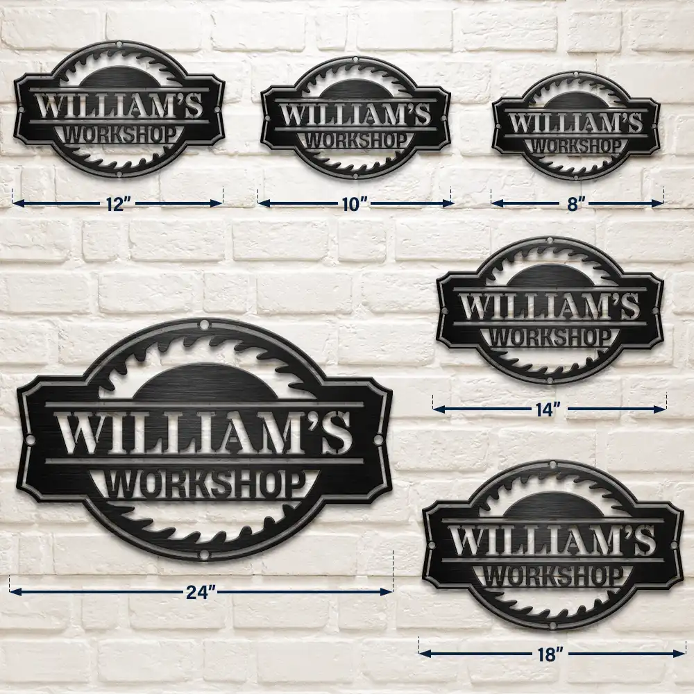Gift For Men, Gift For Father, Happy, Gift For Grandpa, Dad's Hobby - Woodshop Sign Workshop Cabin Garage - Personalized Cutout Metal Sign