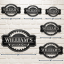 Gift For Men, Gift For Father, Happy, Gift For Grandpa, Dad's Hobby - Woodshop Sign Workshop Cabin Garage - Personalized Cutout Metal Sign