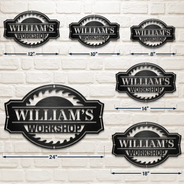 Gift For Men, Gift For Father, Happy, Gift For Grandpa, Dad's Hobby - Woodshop Sign Workshop Cabin Garage - Personalized Cutout Metal Sign