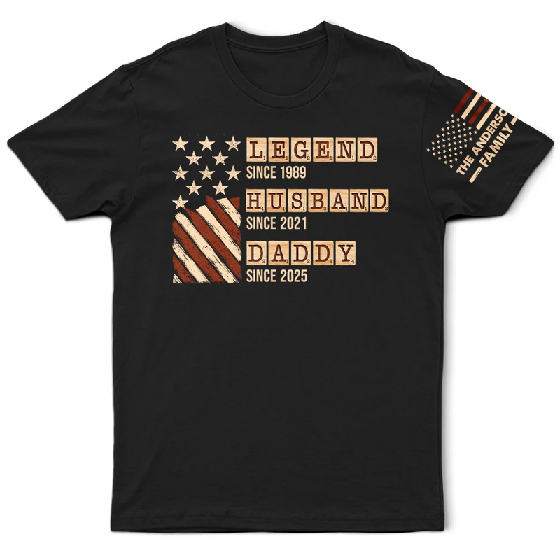 Gift For Father,Gift For Grandpa,Funny - Word Game Legend Husband Dad Papa Stars And Stripes Flag - Personalized T Shirt