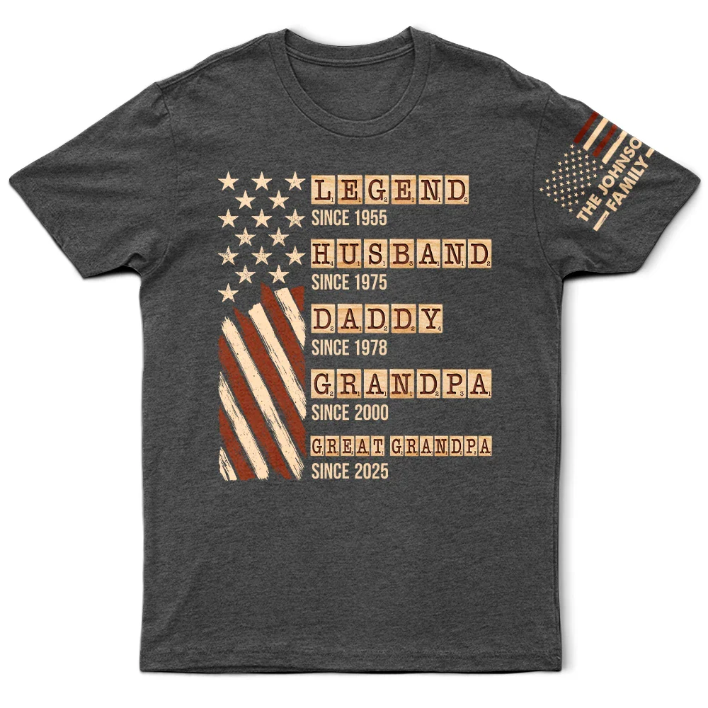 Gift For Father,Gift For Grandpa,Funny - Word Game Legend Husband Dad Papa Stars And Stripes Flag - Personalized T Shirt