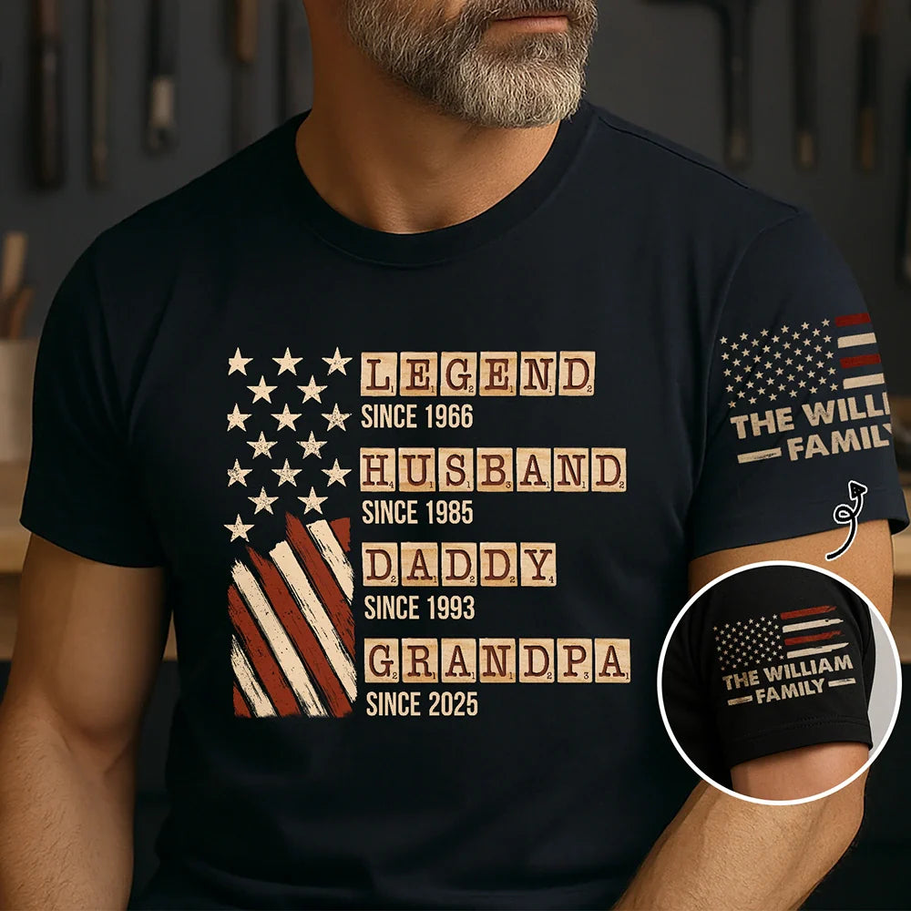 Gift For Father,Gift For Grandpa,Funny - Word Game Legend Husband Dad Papa Stars And Stripes Flag - Personalized T Shirt